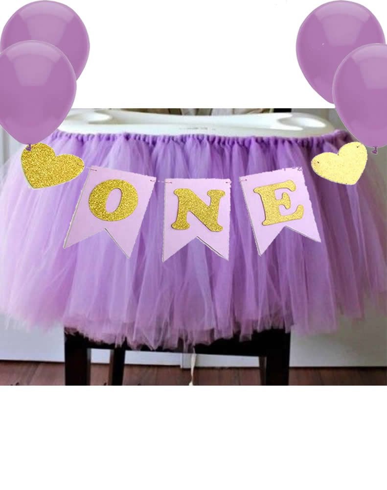 Alemon Purple 1st Birthday Baby Tutu for High Chair Decoration and ""ONE"" Pennant Mermaid Happy Birthday for Highchair - Image 1